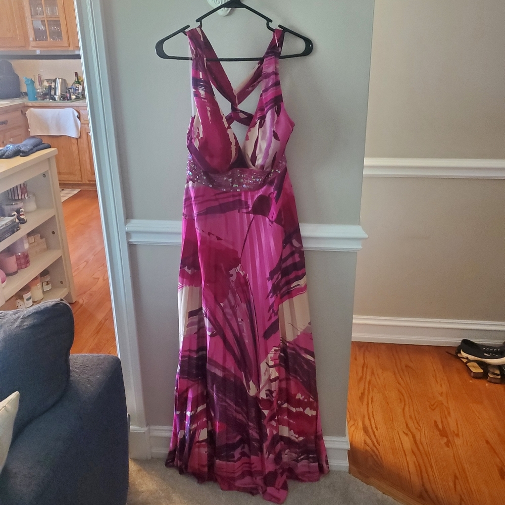 Floor length twist back dress
